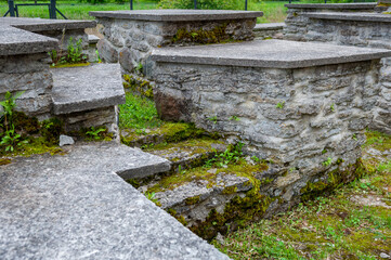 Old stone steps leading up. St. Bridget&rsquo;s Convent ruins in Tallinn, Estonia.