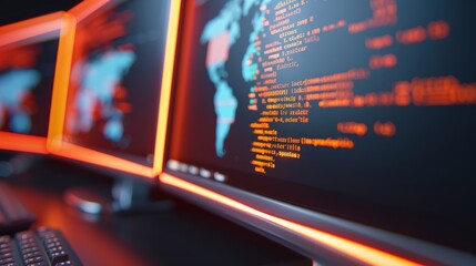 A digital illustration of a cyber threat intelligence platform, high-resolution photo, realistic photo, cinematography
