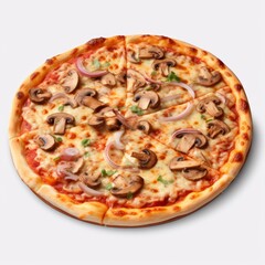 pizza with mushrooms, isolated on white background