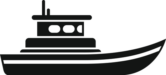 Simple silhouette of a small fishing boat floating on the water
