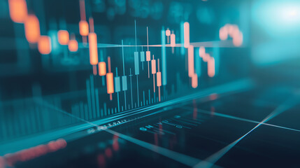 Trendy investment strategies by financial advisors, top view, showing current financial trends, futuristic tone, vivid