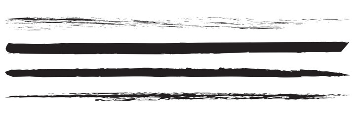 Set of vector paint brush stroke, ink splash and grungy decoration elements. Freehand grunge brush illustration.