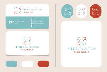 Risk evaluation logo design featuring arrows pointing to center of symbol