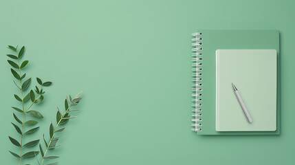 Naklejka premium Trendy sustainable study supplies for ecofriendly education, front view, showcasing green study materials, advanced tone, Complementary Color Scheme