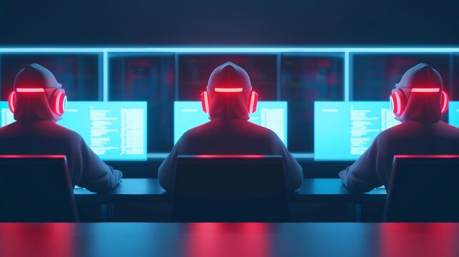 An illustration of a cybersecurity incident response team in action, high-resolution photo, realistic photo, cinematography