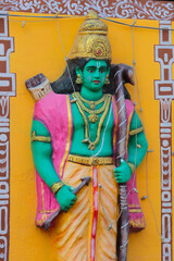 Obraz premium Indian God Rama. Bas-relief on the wall of a Hindu temple in Trivandrum, India.