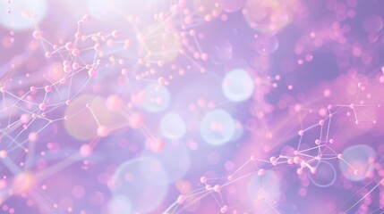 Soft pink dots linked by shimmering lavender lines over a pastel violet canvas, central text focus