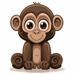 A delightful and adorable cartoon monkey character sitting with a bright smile and big round eyes, bringing joy and playfulness perfect for kid's content and designs.