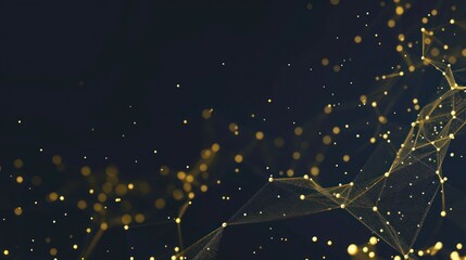 Pale gold dots linked by mustard threads on a dark navy background, text space in the top right