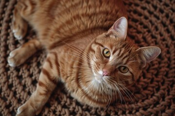 Brown crochet carpet with cat