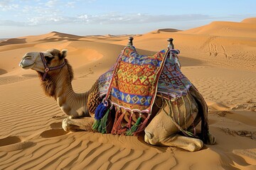 Fototapeta premium Camel with saddle in Sahara near Douz Tunisia