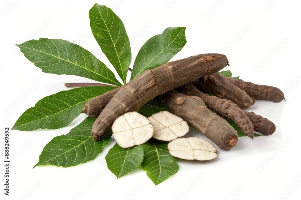 Poster Cassava and leaf isolated on white background