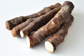 Cassava against white backdrop