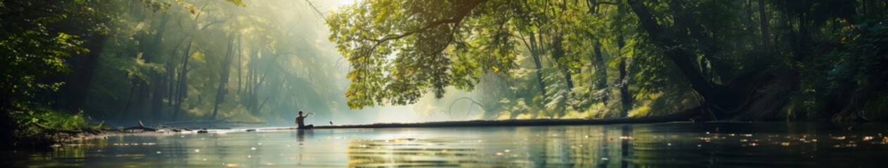 Fototapeta premium Tranquil Moment Capturing the Unity of Humanity and Nature, Emphasizing the Deep Connection and Harmony Within the Natural World
