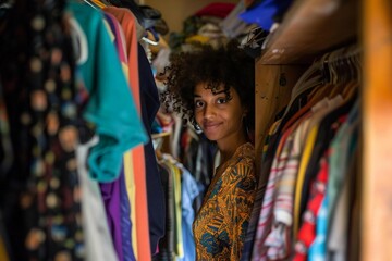 Tidying Up in Style: Young Black Woman Organizing Closet for Donation Drive
