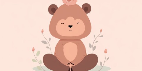 Obraz premium Serene Yoga Practice with a Teddy Bear: Embracing Harmony and Health in a Balanced Lifestyle During Pregnancy