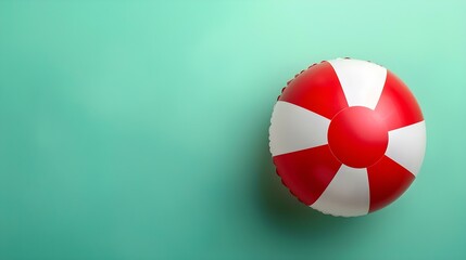 Red and White Beach Ball on a green Background. Summer Wallpaper