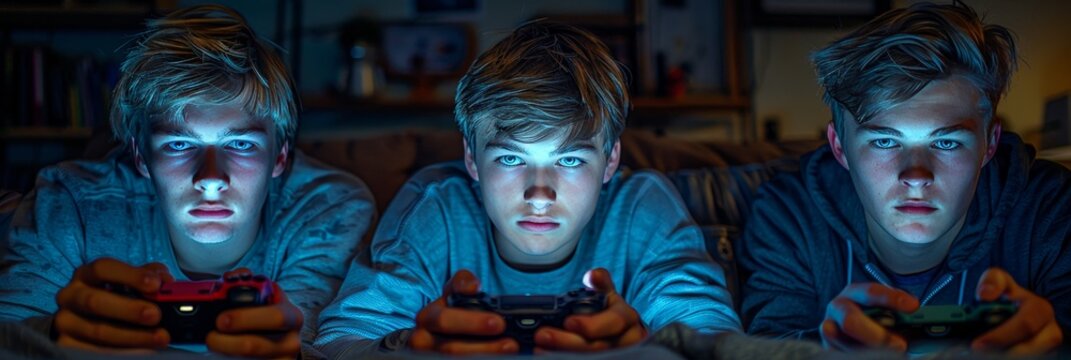 Exciting friendship  friends enjoying video games together in a realistic concept