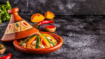 Vegetable tagine with almond and chickpea couscous.