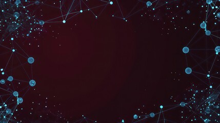 Fototapeta premium Slate blue dots connected by ice blue lines on a dark burgundy canvas, text space in the upper center