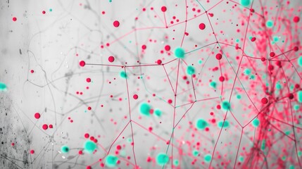 Raspberry red dots and turquoise lines on a light charcoal background, focused area for text in the upper center