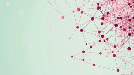 Rich maroon dots connected by rose pink lines on a soft mint background, text area in the bottom right