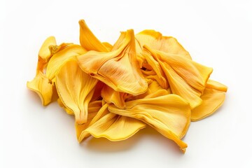 Dehydrated jackfruit chips on white background