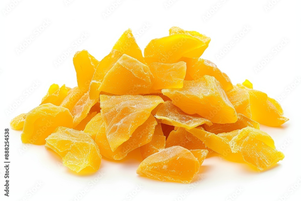 Wall mural dehydrated mango chips pile on white background