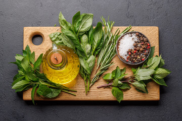 Various herbs and spices on the table