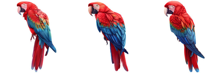 Obraz premium Set of An explosion of colors as the brilliant plumage of a macaw's feathers fills the frame isolated on tranparent background