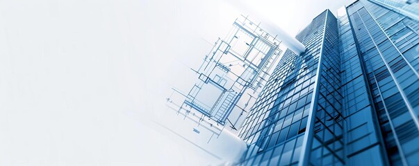 Fototapeta premium Abstract blueprints and sketches of a skyscraper, Architect Space, innovative design process