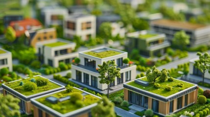 Aerial view of a sustainable city with green roofs, Architect Space, eco-friendly urban development