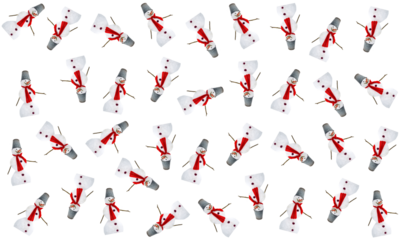 Minimalist gift wrapping paper pattern. Christmas, winter theme. A snowman with a red knitted scarf, a bucket on his head, a carrot nose. Dynamic composition, repetition. Image manipulation. PNG