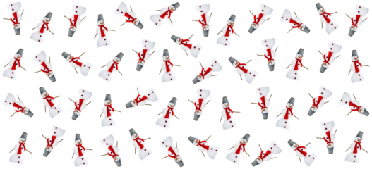 Minimalist gift wrapping paper pattern. Christmas, winter theme. A snowman with a red knitted scarf, a bucket on his head, a carrot nose. Snowballs. Dynamic composition. Image manipulation. PNG