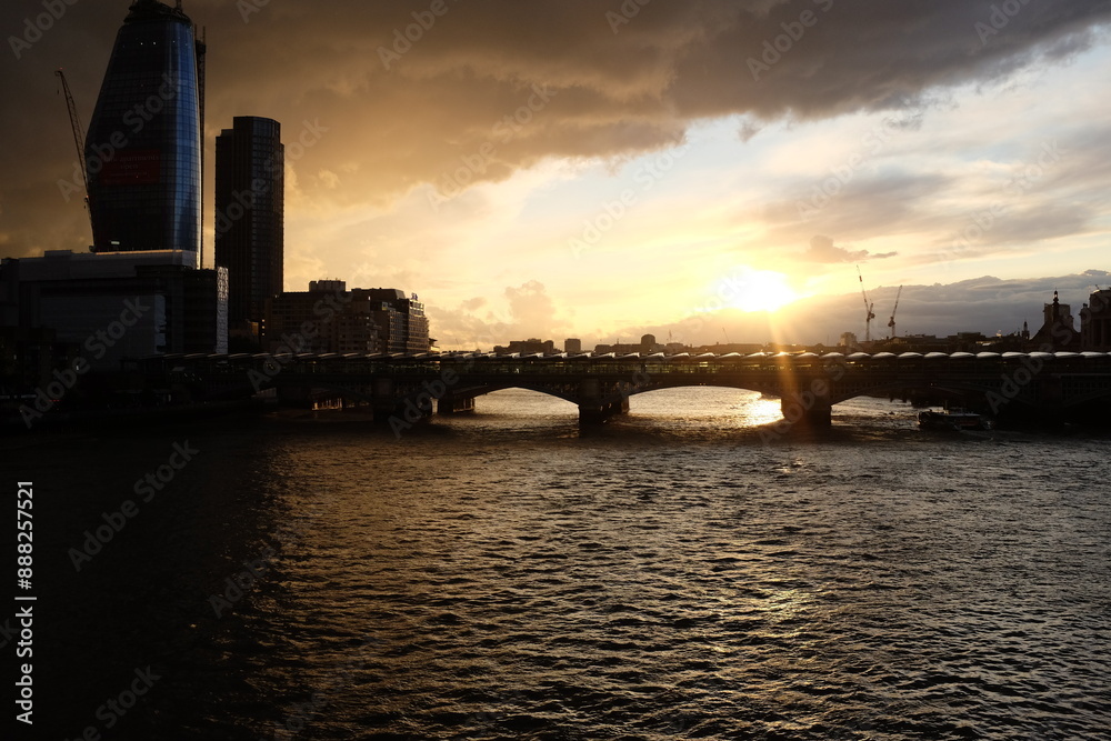 Wall mural sunset over the bridge