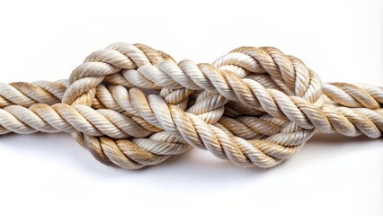 Obraz premium Intertwined Rope Knot - Close Up, white background, natural texture, macro shot, rope, knot, texture