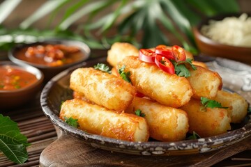 Fototapeta premium Fried cassava served as Indonesian appetizers