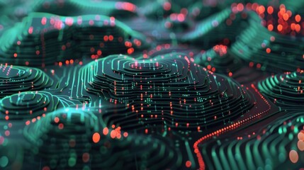 A close-up view of an electronic circuit board featuring a processor, with various microchips and components visible, showcasing technology and computer hardware