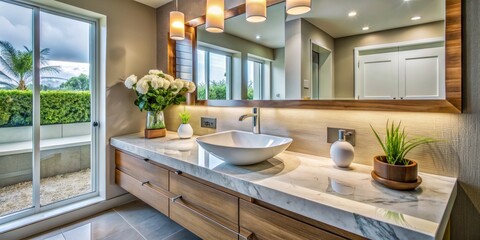 Modern Bathroom Vanity with Marble Countertop and White Porcelain Sink, Interior Design, Bathroom Decor, Home Improvement, Bathroom Sink