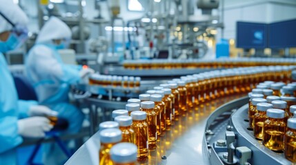 Fototapeta premium A pharmaceutical production line with automated machinery