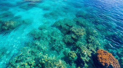 Fototapeta premium An aerial view of crystal clear water in a tropical sea or lake