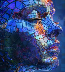 Innovative Essence of Julia in Data Science: Abstract Glass Mosaic Female Face Symbolizing Analytical Acumen