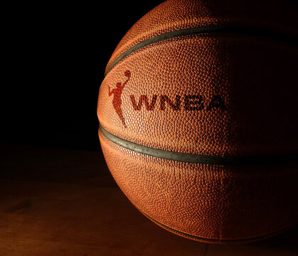 Raleigh, NC - USA - 06-13-2024:  Closeup of a basketball with the WNBA logo and text