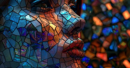 Innovative Essence of Julia in Data Science: Abstract Glass Mosaic Female Face Symbolizing Analytical Acumen