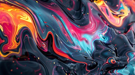Multicolored liquid drops creating an abstract, artistic backdrop. Neon liquid patterns forming a vibrant, dynamic background. 