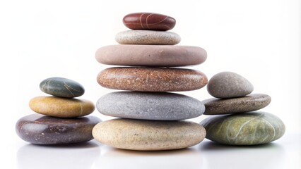 Stone Stack Balance - Natural Rock Arrangement, White Background, Zen Garden, Meditation, stone stack, zen garden, meditation