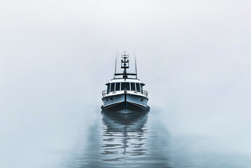 Fototapeta premium a boat floating in the ocean in the mist