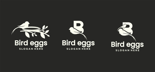 natural bird's nest icon logo B symbol illustration with beautiful root and leaf symbols.