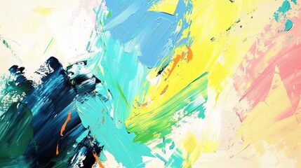 Fototapeta premium Abstract Acrylic Painting With Blue, Teal, Green, Yellow, and Pink Swirls