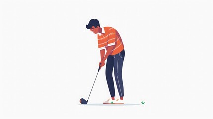 Golf Illustration: Man Swinging Club on Green